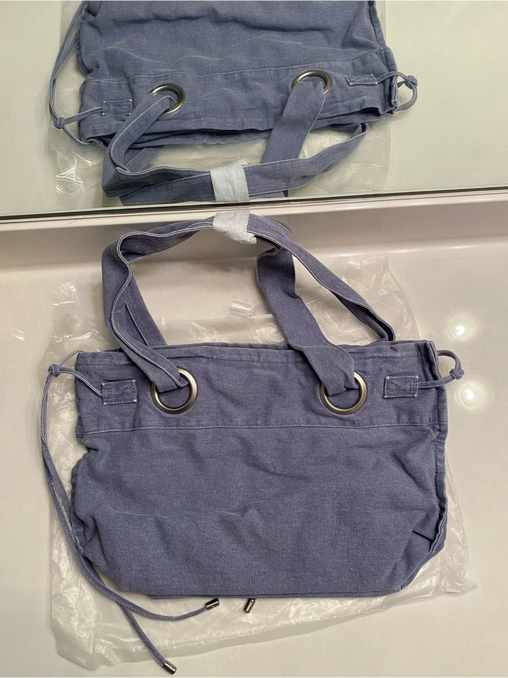 PINK Victoria's Secret Denim Flat Bottom Tote with Free Towel